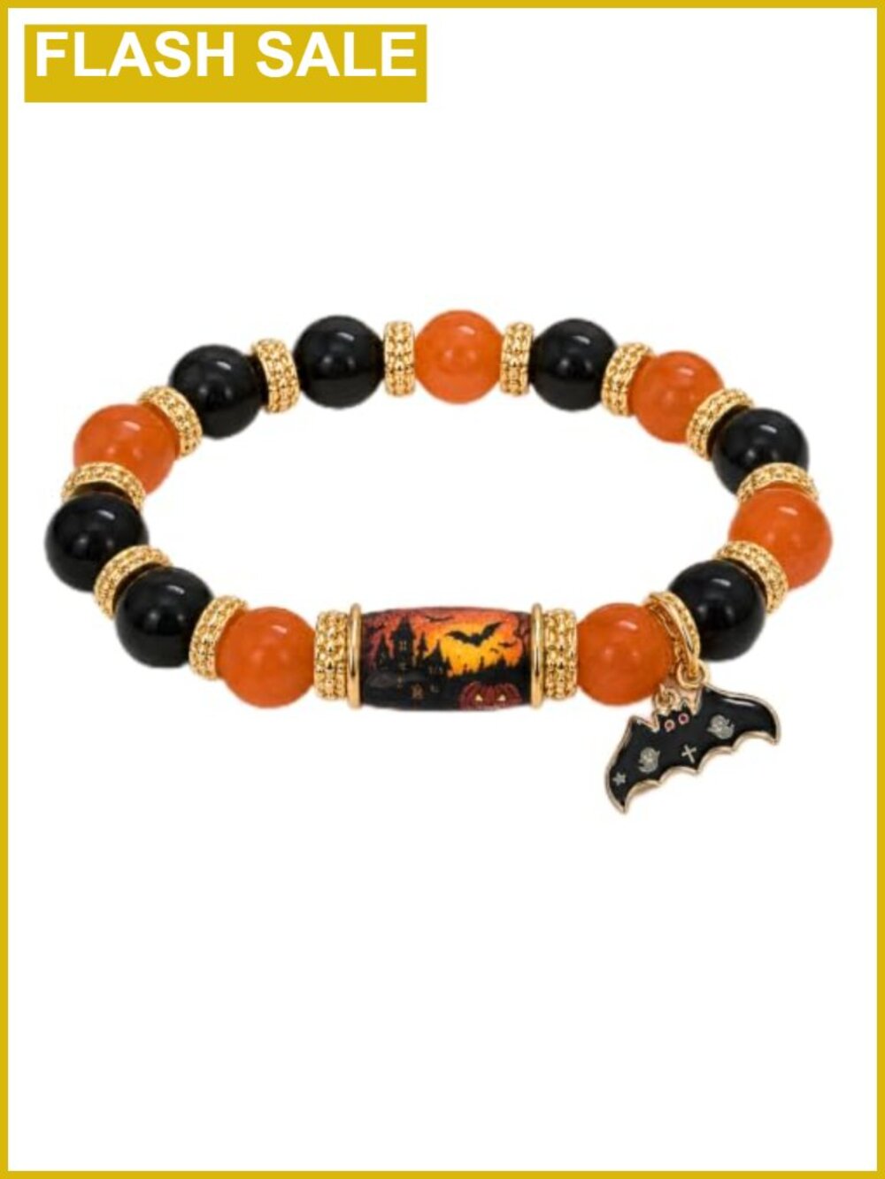 Halloween Beaded Stretch Charm Bracelet Ghost Pumpkin Witch Cat